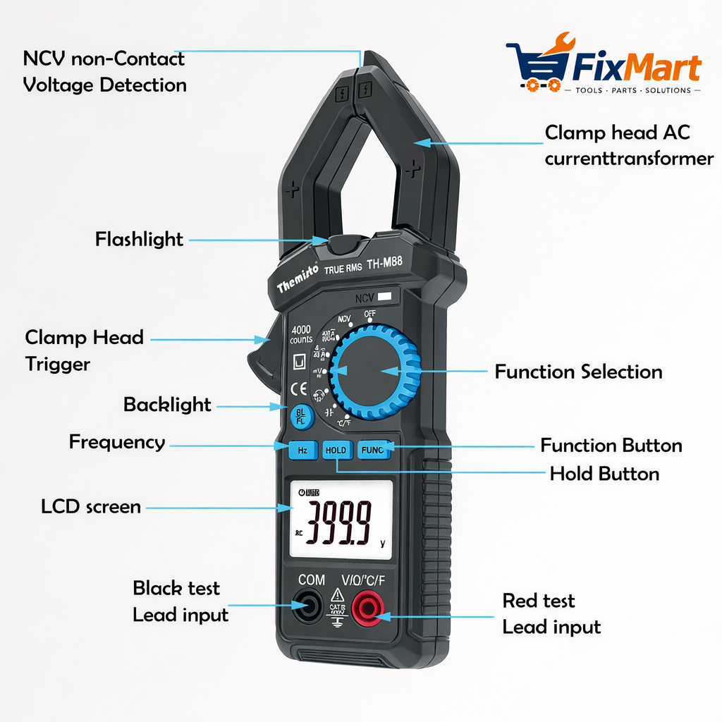 Themisto TH-M88 True RMS Clamp Meter | AC Current Tester | Digital Multimeter for Electrician & AC Technician